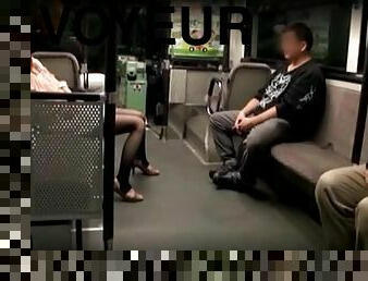 Voyeur video with Japanese chick sucking dicks in a subway train