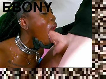 A Submissive Ebony Gets An Interracial Throat Fuck