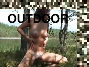 Teen in the woods solo striptease
