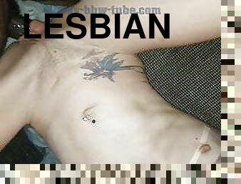 lesbisk, hemmagjord, samling, trekant, knullande