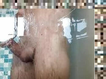 Horny twink boy cum in the shower