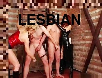 Perverted lesbian enjoy their fetish fucking with a large strap on