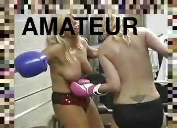 Topless blondes boxing