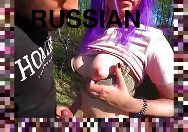 Bubble butt Russian porn babe banged in nature part 1