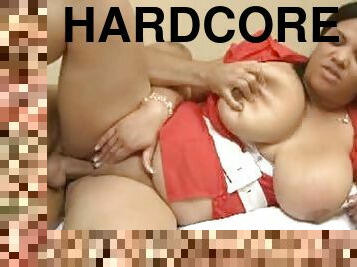 Fat girl in red rides a hard dick