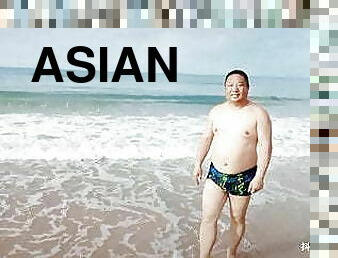 asiatique, papa, grosse, gay, belle-femme-ronde, plage, chinoise, pappounet, ours