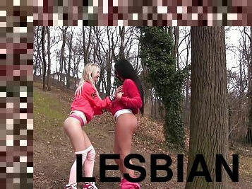 After a hike two girls shower together then have lesbian sex