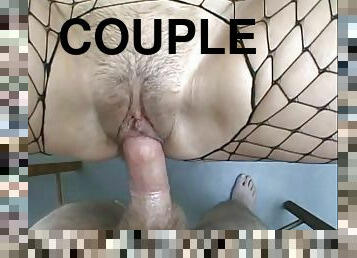 Porn star in fishnet gets cumshot after Hardcore banging in close up clip
