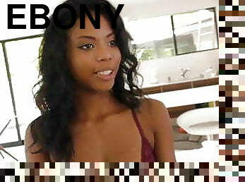 Spitroasted ebony beauty gets cum