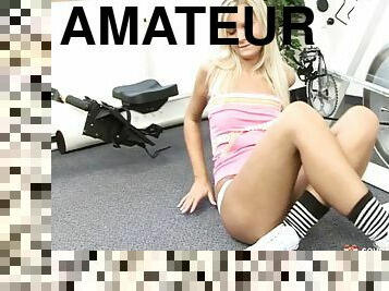 amateur, ados, blonde, gode, solo, salle-de-gym