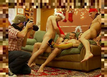 At Christmas two couples swap partners and fuck on the couch