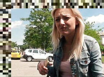 Real amateur Czech slut Katy Rose pussy fucked in public