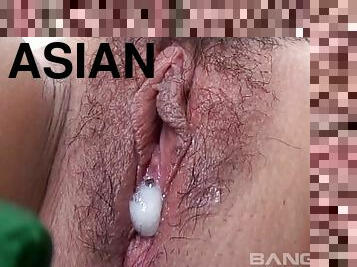 Asian pussy gets toyed, fucked and shot with warm cum