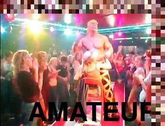 Party blondie gets stripper lapdance at big orgy
