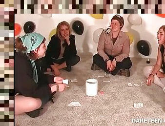 Party college teens play truth or dare for fun