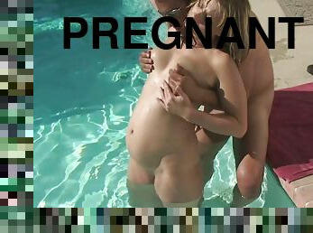 Starting from the pool, pregnant lady experiences a superb bed sex