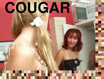 Naughty cougar with big tits enjoying a hardcore FFM threesome