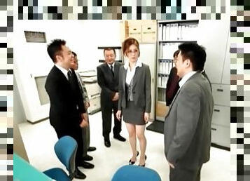 Asian office secretary gets cunt teased upskirt in group