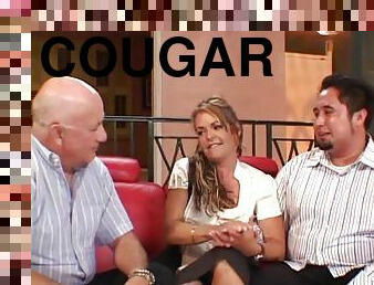 A cougar works up a sweat fucking and cuckolding her husband