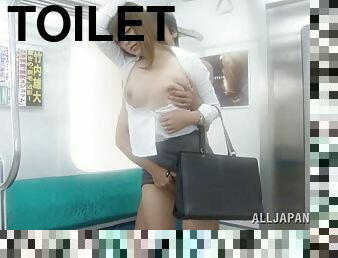 Babe on her way tired from work gets fucked in the train's toilette