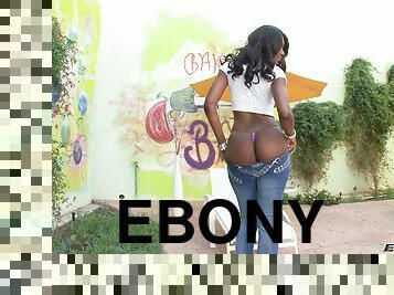 Ebony with black butt in jeans yelling as her anal is drilled hardcore in pov shoot