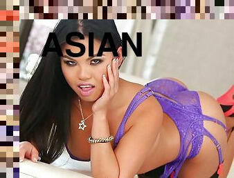 Adorable Asian pornstar in high heels enjoying a steamy interracial gang bang