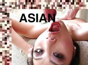 Elegant Asian dame with natural tits getting nasty face fucking in pov shoot