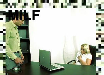 Sarah Simon enjoys MMF threesome sex with her co-workers