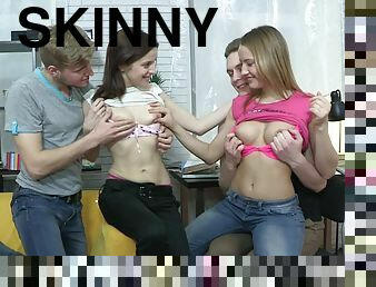 Skinny Russian cowgirls get fucked silly in enticing foursome action