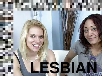 Seductive lesbian pornstars pussy licking wildly in reality interracial sex