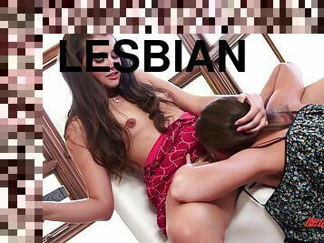 Gorgeous lesbian with long dark hair getting her pussy and asshole licked