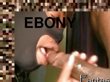 Pierced ebony tramp wearing a mask sucks a black dick in homemade clip