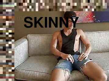 Skinny dude with long schlong jerking 