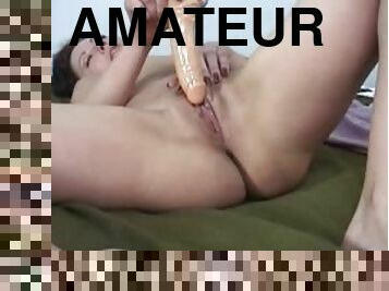 masturbation, chatte-pussy, amateur, jouet, point-de-vue, gode, solo, brunette