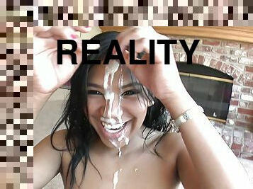 Sexy Latina hottie Emy Reyes gets cum in her mouth