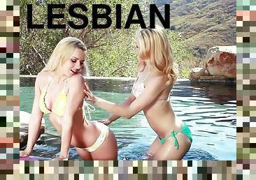 Alli Rae and Lexi Belle in a hot and naughty lesbian pool fuck