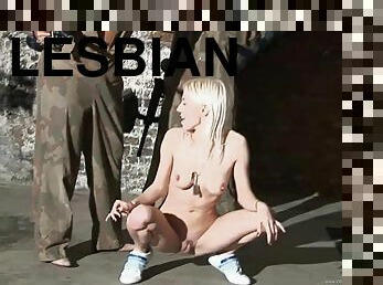 Salacious lesbians toy and finger each other's cunts in a basement