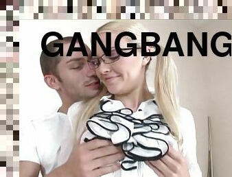 Gangbang sex for the cock thirsty blonde teen Bella