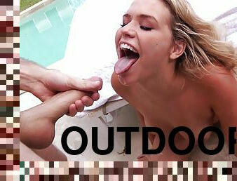Perfect Blonde Gets A Big Load Of Cum In Her Mouth By The Pool