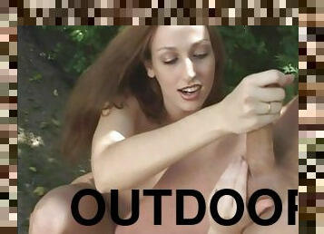 Tasty Rhiannon Bray Gives An Outstanding Handjob Outdoors