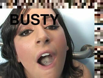 Busty Jordan Star shows her cock-sucking skills in gloryhole scene