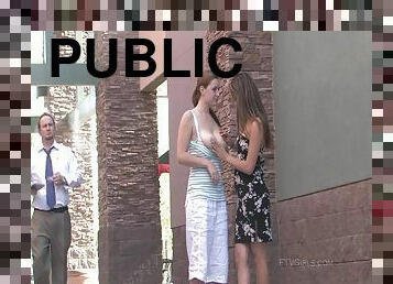 Incredible Danielle And Her Sexy GF Touch Each Other In Public