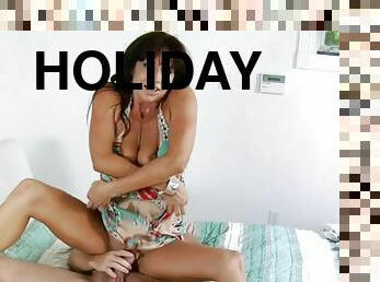 Sexy mom Tara Holiday moans loudly while jumping on a cock