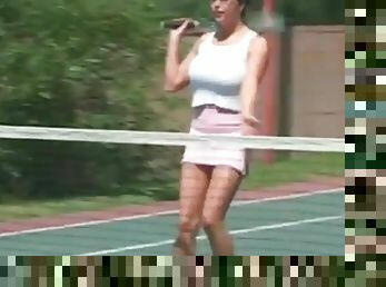 Busty MILF plays tennis and gets fucked doggystyle