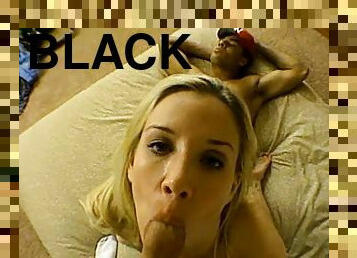 Slutty blonde sucks and rides two black dicks in POV clip