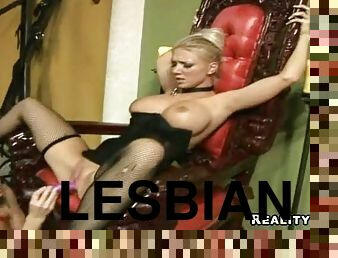 Horny blonde lesbian please one another in femdom clip