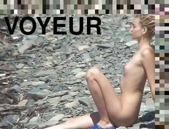 nudiste, en-plein-air, babes, cam, plage, voyeur, caché, réalité, petits-seins