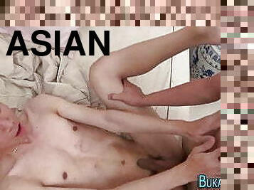 asiatisk, avsugning, gay, bukkake, sugande