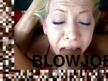 Pigtailed Leah Luv gives deepthroat blowjob in POV video
