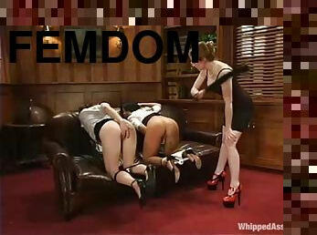 BDSM femdom threesome in the luxury office and luxury chicks